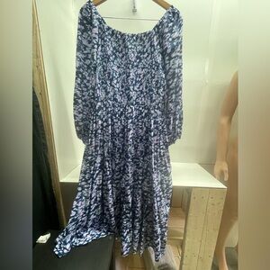 Terra & Sky Navy and Lavender Floral Smocked Maxi Dress